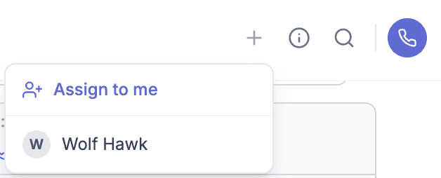 The assign dropdown on a conversation, showing "Assign to me" and teammate options